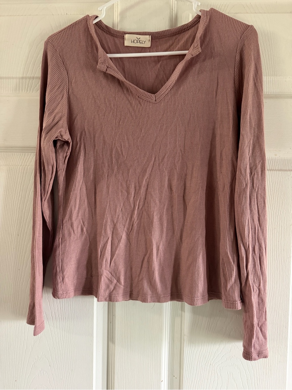 Hopely Mauve Long-Sleeve Waffle V-Neck Top